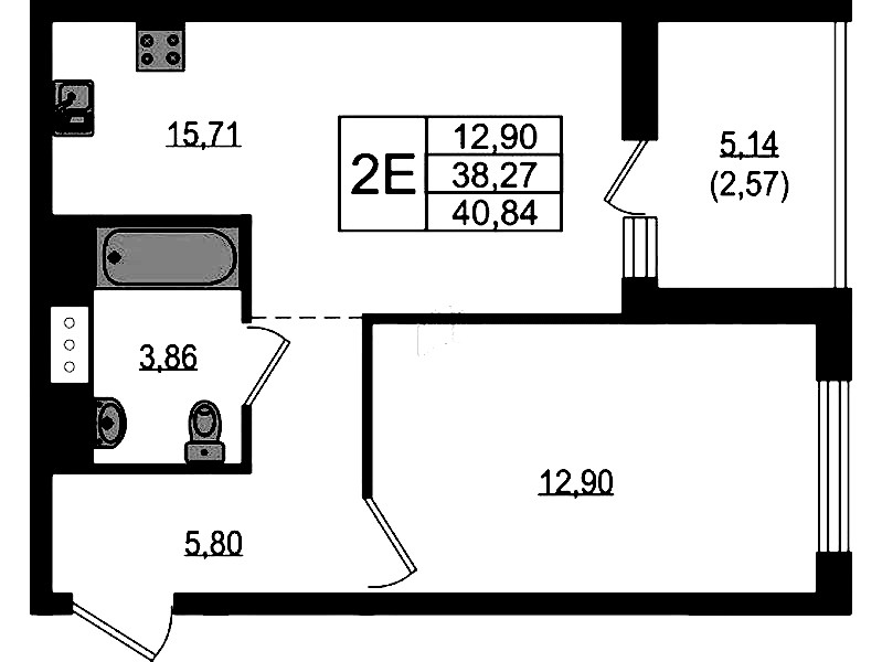 1-комнатная квартира 40.84 м², 17/23 эт., ЖК «Южная Нева»